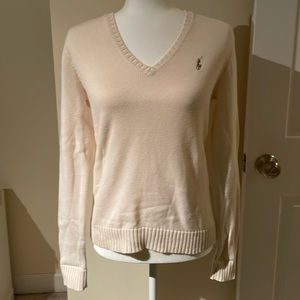 Ivory Ralph Lauren Sport 100%Cotton V-Neck Sweater Size L Like New Condition!